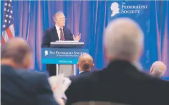  ?? EFE ?? Discurso. El asesor de seguridad Nacional de la Casa Blanca, John Bolton, pronuncia su discurso durante el almuerzo de la Sociedad Federalist­a, en Washington, ayer.