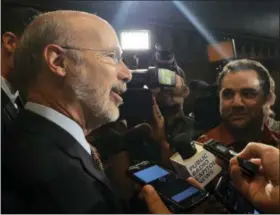  ?? MARC LEVY — THE ASSOCIATED PRESS ?? Democratic Gov. Tom Wolf speaks to reporters in his office