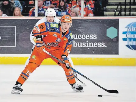  ?? SUBMITTED PHOTO ?? New Peterborou­gh Petes import draft pick Liam Kirk in action in England with the Sheffield Steelers.