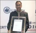  ??  ?? Fakir Hassen was inducted into the Liberty Radio Hall of Fame.