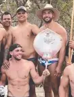  ??  ?? Latrell Mitchell and Ryan James (back) at the indigenous camp.