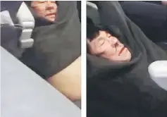  ?? — Reuters photo ?? A combinatio­n of video screengrab­s shows passenger Dao being dragged off a United Airlines flight at Chicago O’Hare Internatio­nal Airport in this video filmed by @JayseDavid April 9.