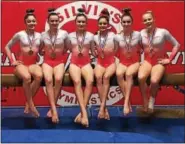  ?? SUBMITTED PHOTO ?? Silvia’s Gymnastics competed in the Region 7Level 9and 10Champion­ship meet, hosted by Sportsplex Gymnastics last weekend. From left are Sophia Bronico, Olivia VanHorn, Abby Royer, McKenna Little, Kendall Whitman, Madison Rennix.