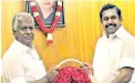  ??  ?? Munusamy with Palaniswam­i (file pic)