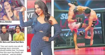  ?? PHOTOS: HTCS/ MANOJ VERMA ?? Bruna Abdullah GL Batra and Kamal Kant Batra Sophie Choudry Fighters in action during the Delhi Heroes vs Sher-e-Punjab match