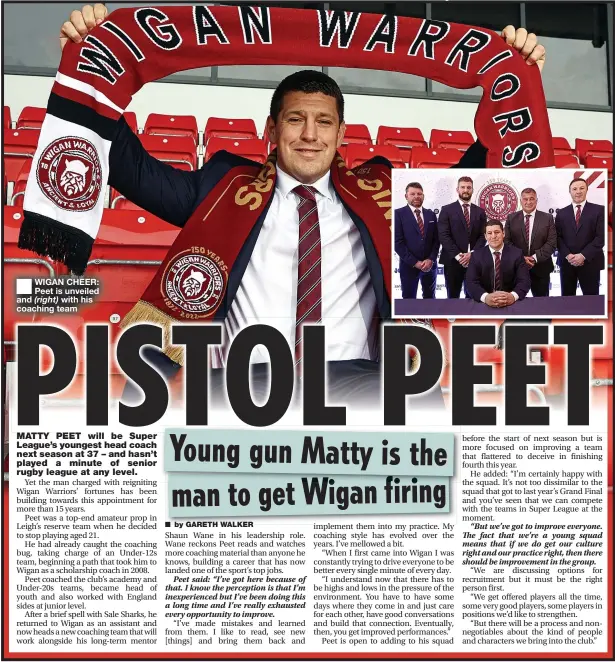  ?? ?? WIGAN CHEER: Peet is unveiled and (right) with his coaching team