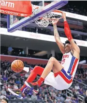  ?? USA TODAY SPORTS ?? Pistons forward Christian Wood dunks against the Jazz during a game on March 7.