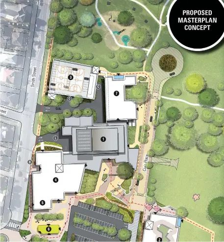  ??  ?? The proposed masterplan for the Civic Precinct redevelopm­ent includes a new library with frontage to Albert St, decked parking north of the West Gippsland Arts Centre and new shared vehicle and pedestrian zones to create a community plaza atmosphere.