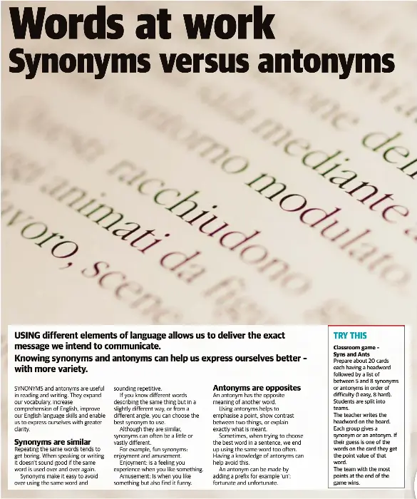 Words at work Synonyms versus antonyms - PressReader