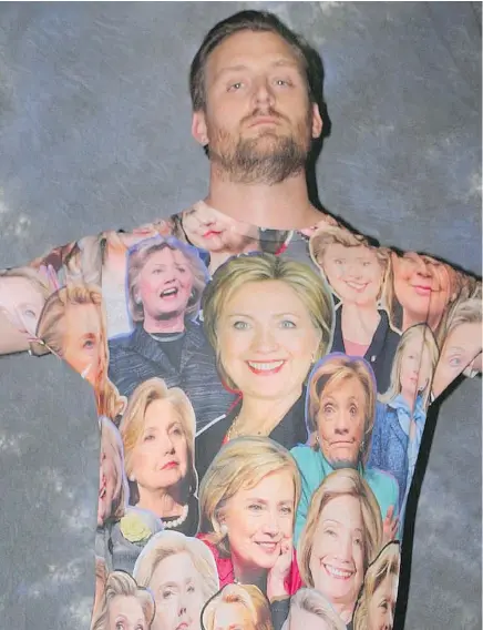  ?? — DAN RICHARDS/FACEBOOK FILES ?? Wrestler Dan Richards, who goes by the handle ‘Progressiv­e Liberal,’ riled up crowds in Kentucky by wearing a shirt patterned with dozens of photos of Hillary Clinton’s face.