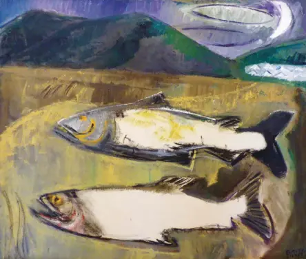  ??  ?? Dorothy Eisner (1906-1984), Yellowston­e Trout, 1954. Oil on canvas, 25 x 30 in.