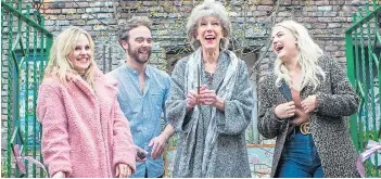  ??  ?? Street stars, from left, Tina O’Brien, Jack P. Shepherd, Sue Nicholls, Lucy Fallon yesterday