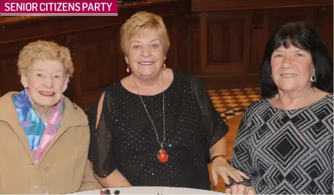  ??  ?? Theresa Hearty, Anne Street, Teresa Larkin, Muirhevnam­or and Marie Finnegan, Aghameen Park at An Garda Síochána Community Relations Section Senior Citizens Christmas party in The Clan na Gael GFC Community Centre.