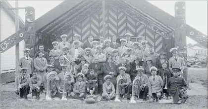  ??  ?? Ra¯ tana Band at Mihiroa Marae, Pakipaki, 1934
