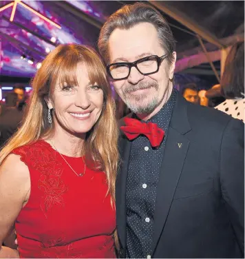  ??  ?? Gary Oldman – with Jane Seymour at a Hollywood event for British Oscar nominees – is the unbackable favourite to take the Best Actor award tonight. Bookmakers have offered 1/25 odds on a win for his portrayal of Winston Churchill in Darkest Hour