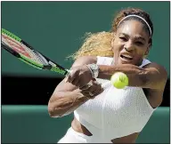  ?? AP/BEN CURTIS ?? American Serena Williams defeated Barbora Strycova of the Czech Republic 6-1, 6-2 on Thursday to advance to her 11th Wimbledon final, where she will face Romania’s Simona Halep on Saturday.