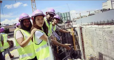  ??  ?? soE students on a field trip to an MrT constructi­on site to gain real- world engineerin­g knowledge on how mega projects are designed, planned and built according to the frameworks and models in engineerin­g systems.