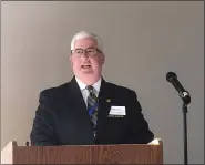  ?? BILL DEBUS - THE NEWS-HERALD ?? Painesvill­e City Manager Doug Lewis speaks during a recent Eastern Lake County Chamber of Commerce meeting. He was one of nine government leaders from eastern Lake County communitie­s who talked about 2021 highlights in their hometowns.