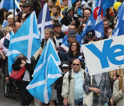 ??  ?? Clockwise from main: A pro-independen­ce rally in Glasgow in 2016; the writer Alan Bissett;
Kevin Hague, chairman of the Unionist forum These Islands, who says the declaratio­n ‘reads very Brexity’