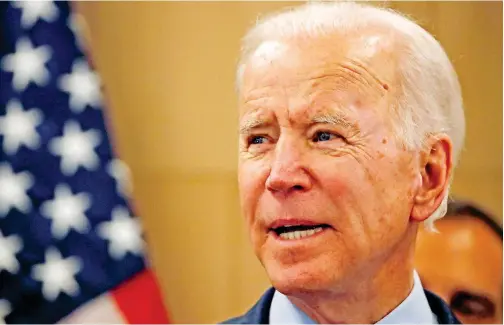  ?? Reuters ?? Democratic US presidenti­al candidate and former Vice President Joe Biden reacts during a campaign stop in Los Angeles, California on Wednesday.