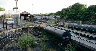  ??  ?? St Blazey turntable pictured overgrown and out of use in July 2015.