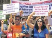  ?? HT FILE ?? Unitech Vistas investors protest at its office in Gurgaon