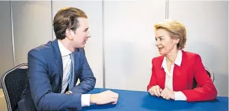  ?? [ ÖVP ] ?? ÖVP-Chef Kurz im Gespräch mit der designiert­en EU-Kommission­svorsitzen­den, Ursula von der Leyen.