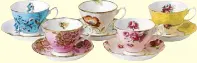  ??  ?? Royal Albert five-piece teacup and saucer set is now available at Rustans.com.