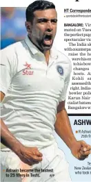  ??  ?? Ashwin became the fastest to 25 fifers in Tests.