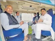  ?? HT ?? (Clockwise from left) Rajasthan chief minister Ashok Gehlot, state Congress in charge Ajay Maken, former deputy CM Sachin Pilot and state Congress president Govind Singh Dotasra before leaving for a farmers’ rally in Jaipur on Saturday.