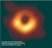  ?? AP ?? An image from the Event Horizon telescope showing a black hole at the centre of the Messier 87 galaxy.