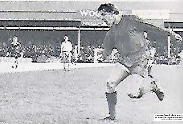  ?? Pictures courtesy of Richard Latham ?? Jantzen Derrick, right, scores for Bristol City against Norwich