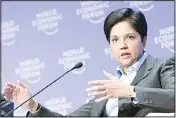  ??  ?? In this file photo, Chairman
and CEO, PepsiCo Indra Nooyi speaks during a session at the World Economic
Forum in Davos, Switzerlan­d. With Nooyi exiting PepsiCo as its longtime chief executive, the circle of CEOs in the S&P 500 is losing one of its...