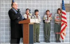  ?? SUBMITTED PHOTO ?? State Sen. Andy Dinniman, D-19, speaks at the East Bradford Township Veterans Day Ceremony.
