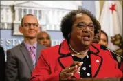  ?? JUSTIN SULLIVAN / GETTY IMAGES ?? California state Assemblywo­man Shirley Weber, D-San Diego, announces a bill Tuesday in Sacramento to address recent deadly police shootings.