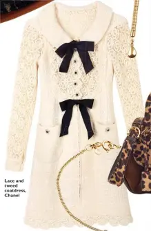  ??  ?? Lace and tweed coatdress, Chanel