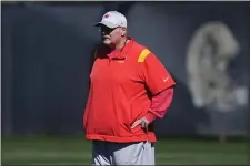  ?? ROSS D. FRANKLIN — THE ASSOCIATED PRESS ?? Kansas City Chiefs head coach Andy Reid watches his players during an NFL football practice in Tempe, Ariz., Wednesday, Feb. 8, 2023. The Chiefs will play against the Philadelph­ia Eagles in Super Bowl LVII on Sunday.