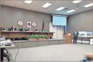  ?? Blake silvers ?? Artisan Built Home President Stephen Haines speaks during a Calhoun City Council annexation and zoning hearing.