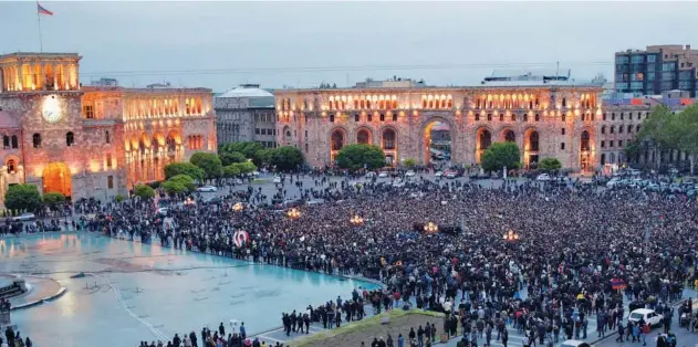  ?? Agence France-presse ?? Armenian opposition supporters gather for a demonstrat­ion against the former president’s election as prime minister on Friday.