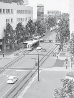  ?? DOWNTOWN DEVELOPMEN­T AUTHORITY/COURTESY PHOTO ?? An illustrati­on shows what the proposed downtown streetcar, the Wave, would look like, looking north along Andrews Avenue. We largely see Fort Lauderdale property owners, developers and business groups speaking in support, with residents and...