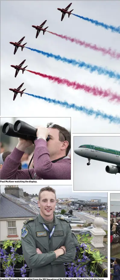  ??  ?? Paul McAleer watching the display. Captain Michael Barcoe, a pilot from the 301 Squadron of No 3 Operations Wing of the Irish Air Corps, which was involved in fighting the recent gorse fires on Bray Head.