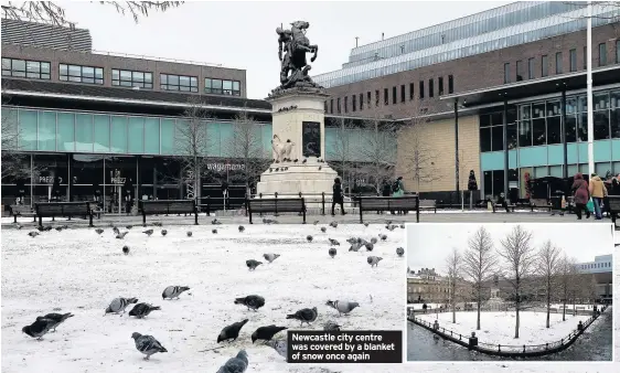  ??  ?? Newcastle city centre was covered by a blanket of snow once again