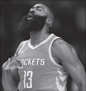  ?? AP PHOTO ?? James Harden and the Houston Rockets are averaging made per game this season. 15.5 three-point shots