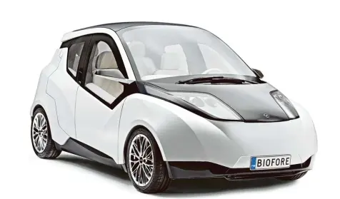  ?? Fotos: UPM ?? Das Biofore Concept Car von UPM sieht aus wie ein normales Auto. Aber alle weißen Teile der Karosserie und die Reifen wurden aus Kunststoff­en hergestell­t, die aus Holz ge wonnen wurden. Das ist nicht das Einzige, was sich aus dem Rohstoff herstellen...