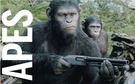  ?? David James/20th Century Fox ?? Caesar (Andy Serkis) is leader of the ape nation in Dawn of the Planet of the Apes, a disturbing look at hubris.