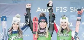  ?? GEPA ?? Die besten drei: Marta Bassino, Mikaela Shiffrin, Kathi Liensberge­r