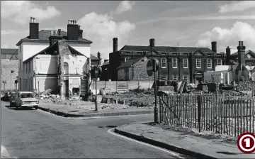  ??  ?? 1972 - Hempsted Street with its junctions of Middle Street and Tufton Street during the land clearance for the Tufton Centre. The former Wellington Hotel can be seen next to the demolished houses (centre left) with the former Elwick Club in Tufton Street (centre right)