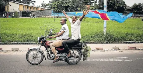  ?? Picture: JOHN WESSELS/AFP ?? CELEBRATIO­N TIME: Supporters of the newly elected president of the Democratic Republic of Congo, Felix Tshisekedi, celebrate in the streets of Kinshasa on Thursday