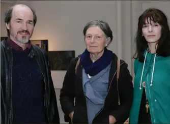  ??  ?? Richard Moore, Kate Sweetman and Gina Petrea at the opening of exhibition “An Act of Hospitalit­y Can Only be Poetic” at Highlanes Gallery