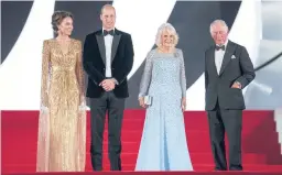  ?? MATT DUNHAM/AP ?? Britain’s Prince Charles, from right, and his wife, Camilla, and Britain’s Prince William and his wife, Kate, arrive Tuesday for the “No Time To Die” premiere in London.